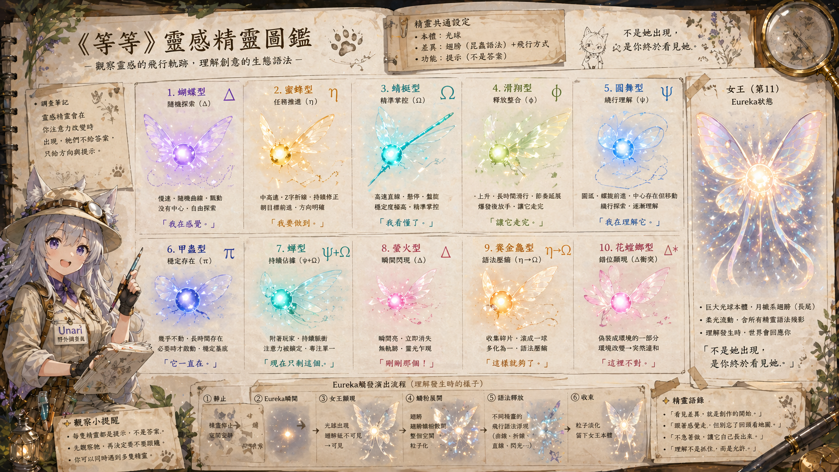 十種靈感精靈與女王 Eureka 狀態的圖鑑